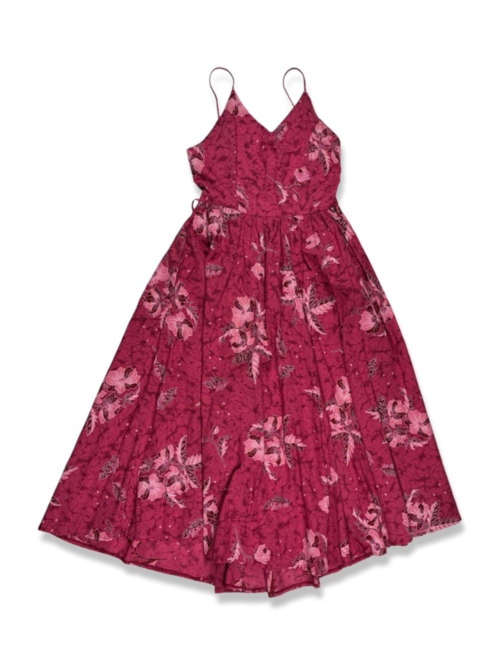 Alan Toussaint Vintage 1980s Pink Floral Lace Up Back Midi Dress